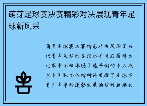 萌芽足球赛决赛精彩对决展现青年足球新风采