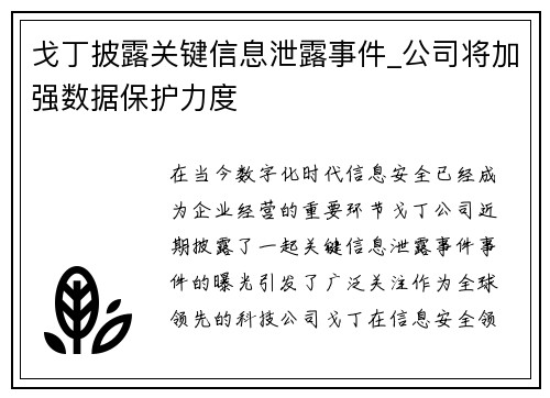 戈丁披露关键信息泄露事件_公司将加强数据保护力度