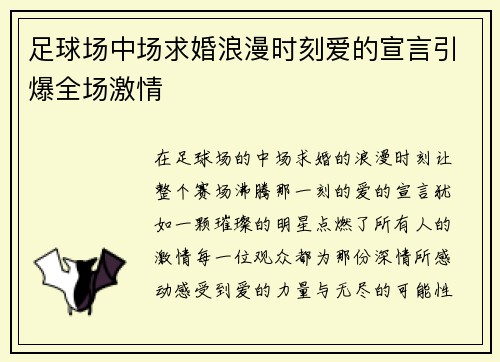 足球场中场求婚浪漫时刻爱的宣言引爆全场激情
