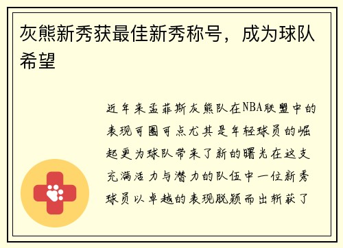 灰熊新秀获最佳新秀称号，成为球队希望