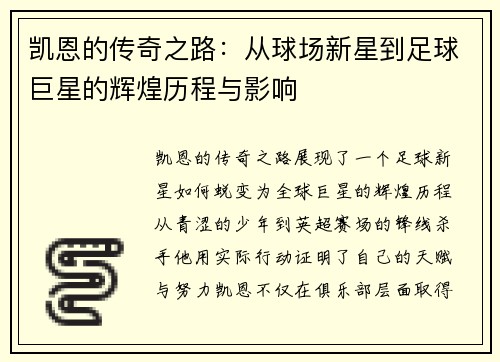 凯恩的传奇之路：从球场新星到足球巨星的辉煌历程与影响